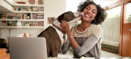 Thuiswerken vrouw samen met hond